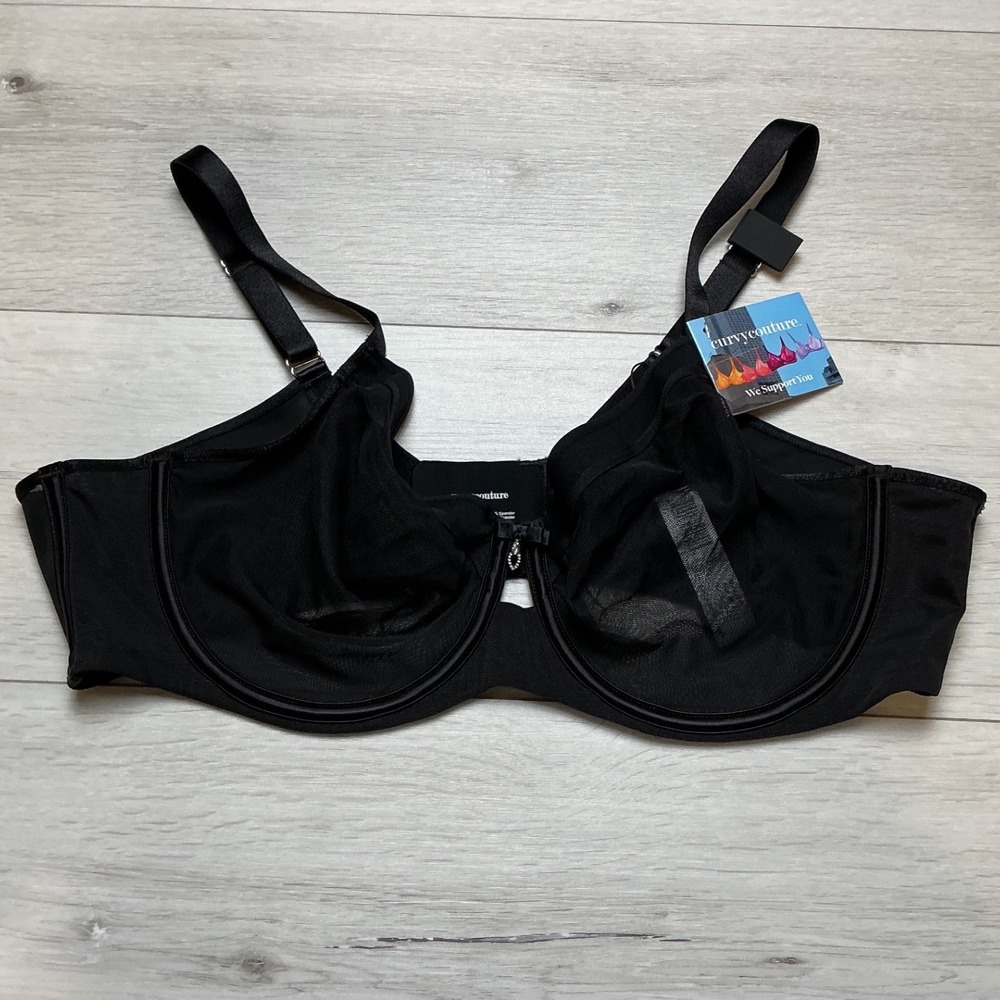 Curvy Couture Sheer Mesh Unlined Underwire Bra Women 40D Black New With Tags - Picture 3 of 7